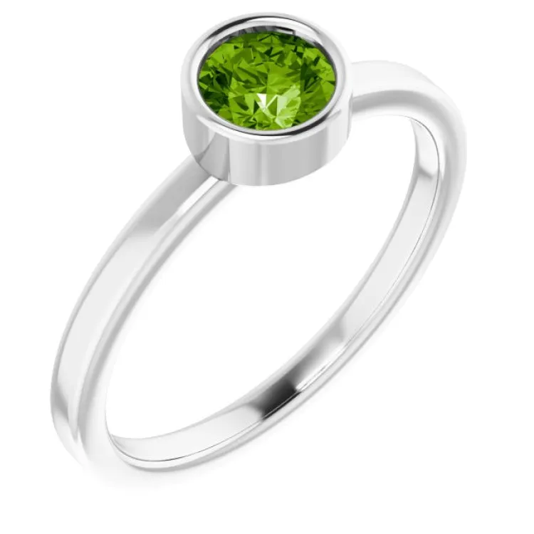 Platinum 5 mm Natural Peridot Ring