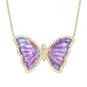 Purple Amethyst Butterfly Necklace With Diamonds