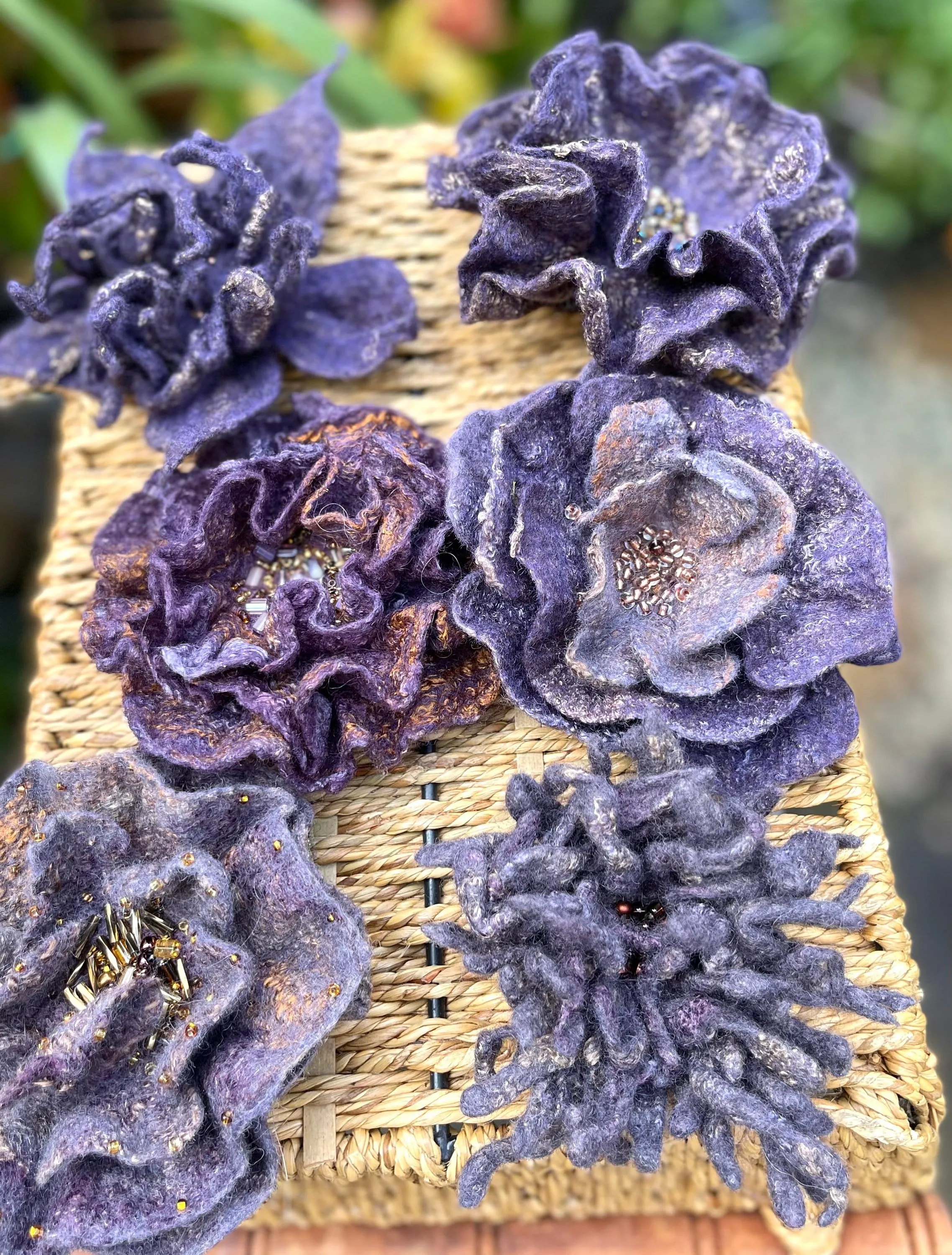 Purple Felted Wool Flower Brooches, Handcrafted Romantic Brooch, Felted Jewelry, Accessories, Felt Pin, Hand felted brooch, Felt brooch