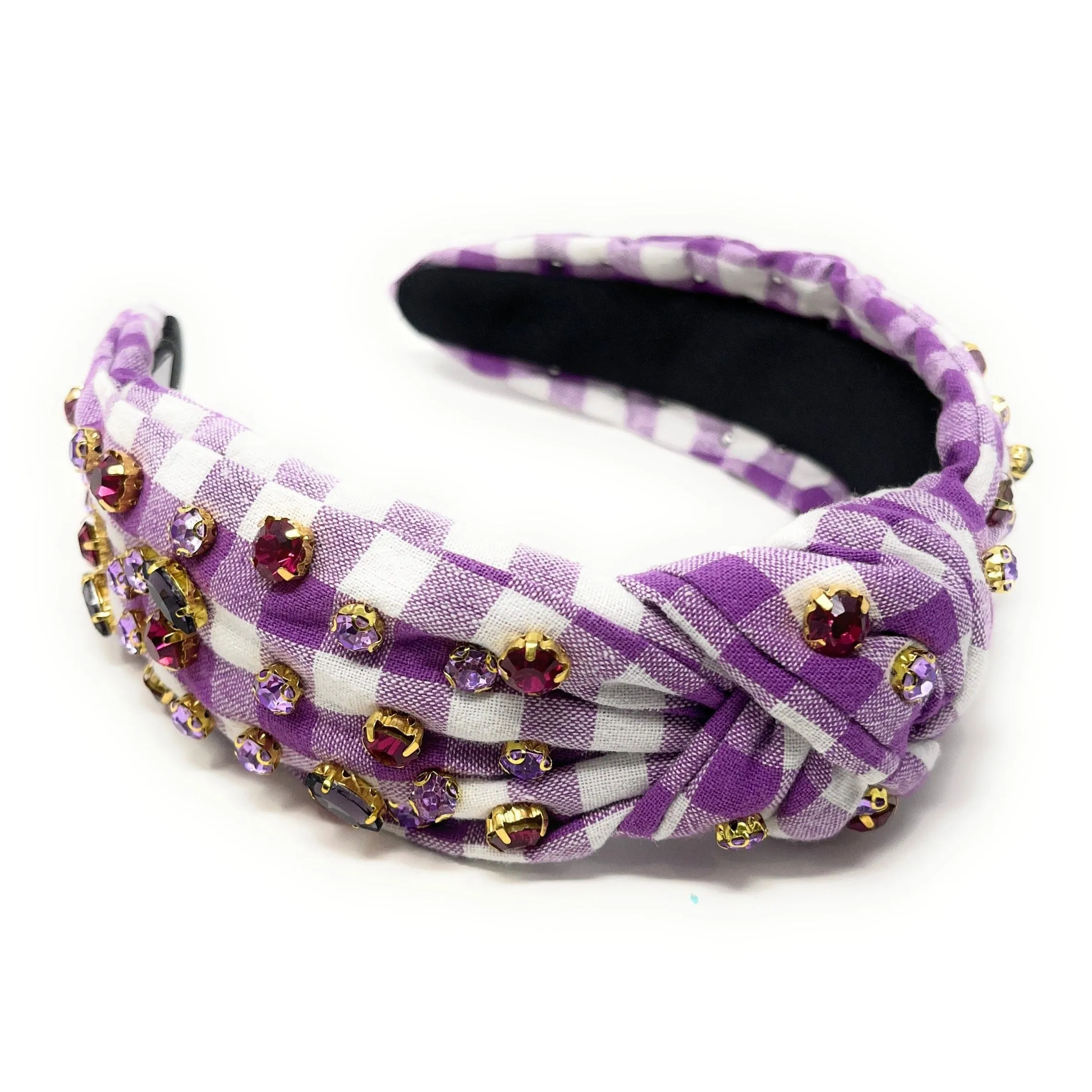 Purple Gingham Jeweled Knot Headband