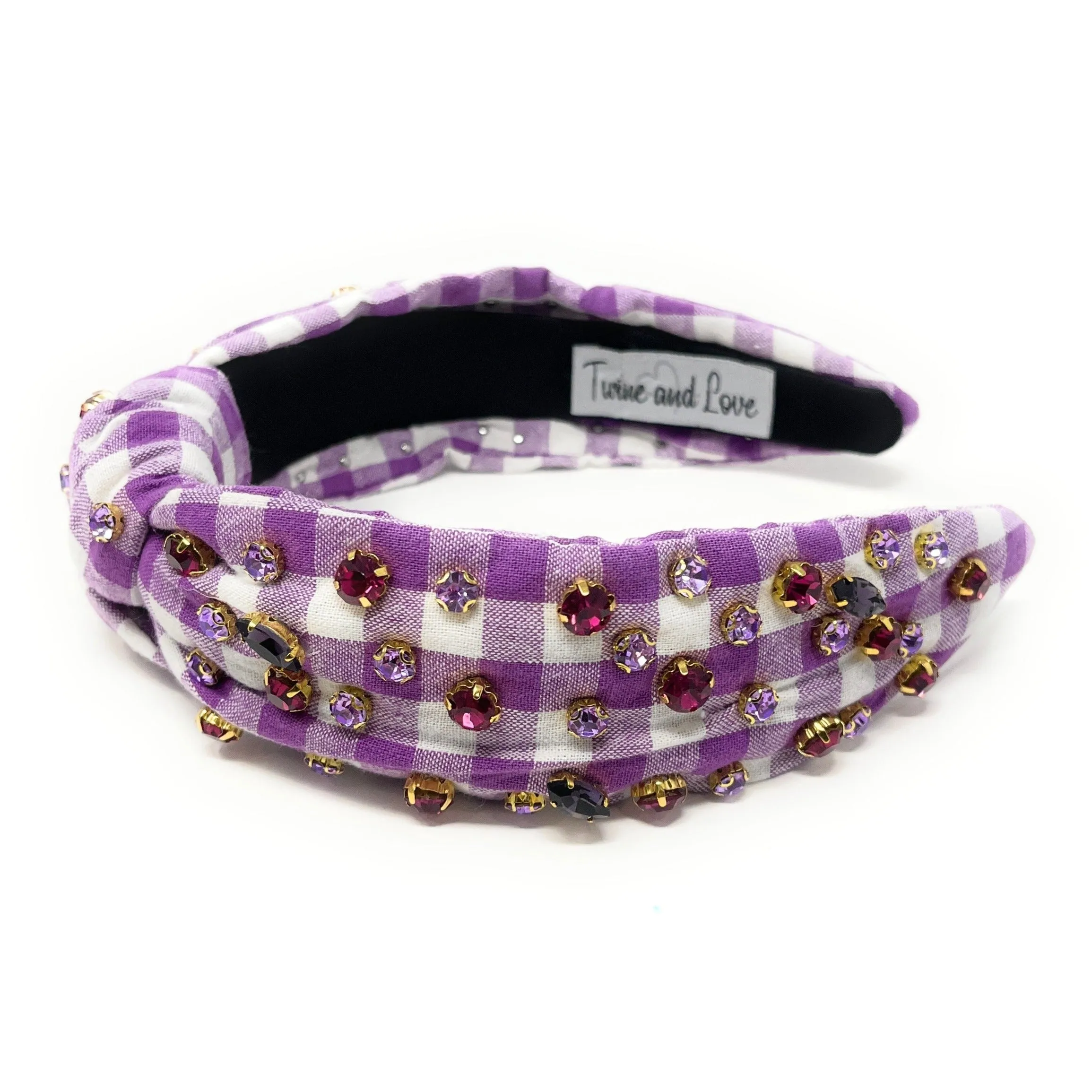 Purple Gingham Jeweled Knot Headband