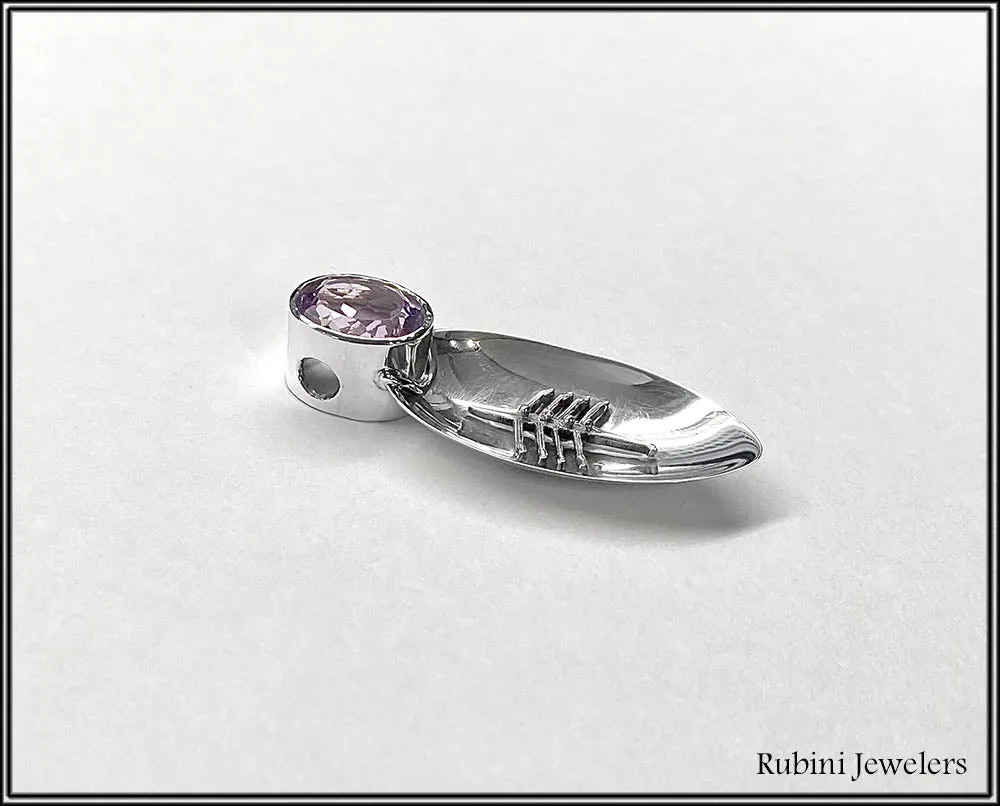 Quad Rowing Boat in Silver Spoon with Oval Amethyst Pendant