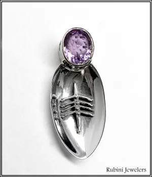 Quad Rowing Boat in Silver Spoon with Oval Amethyst Pendant