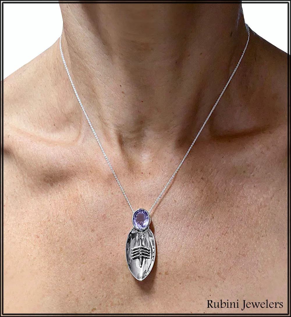 Quad Rowing Boat in Silver Spoon with Oval Amethyst Pendant