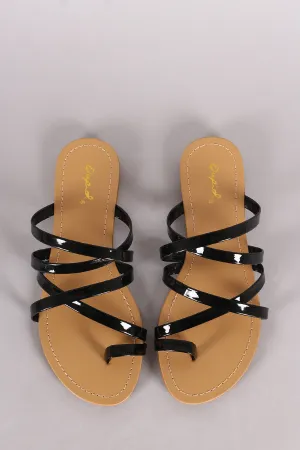 Qupid Patent Strappy Toe Ring Slide Sandal