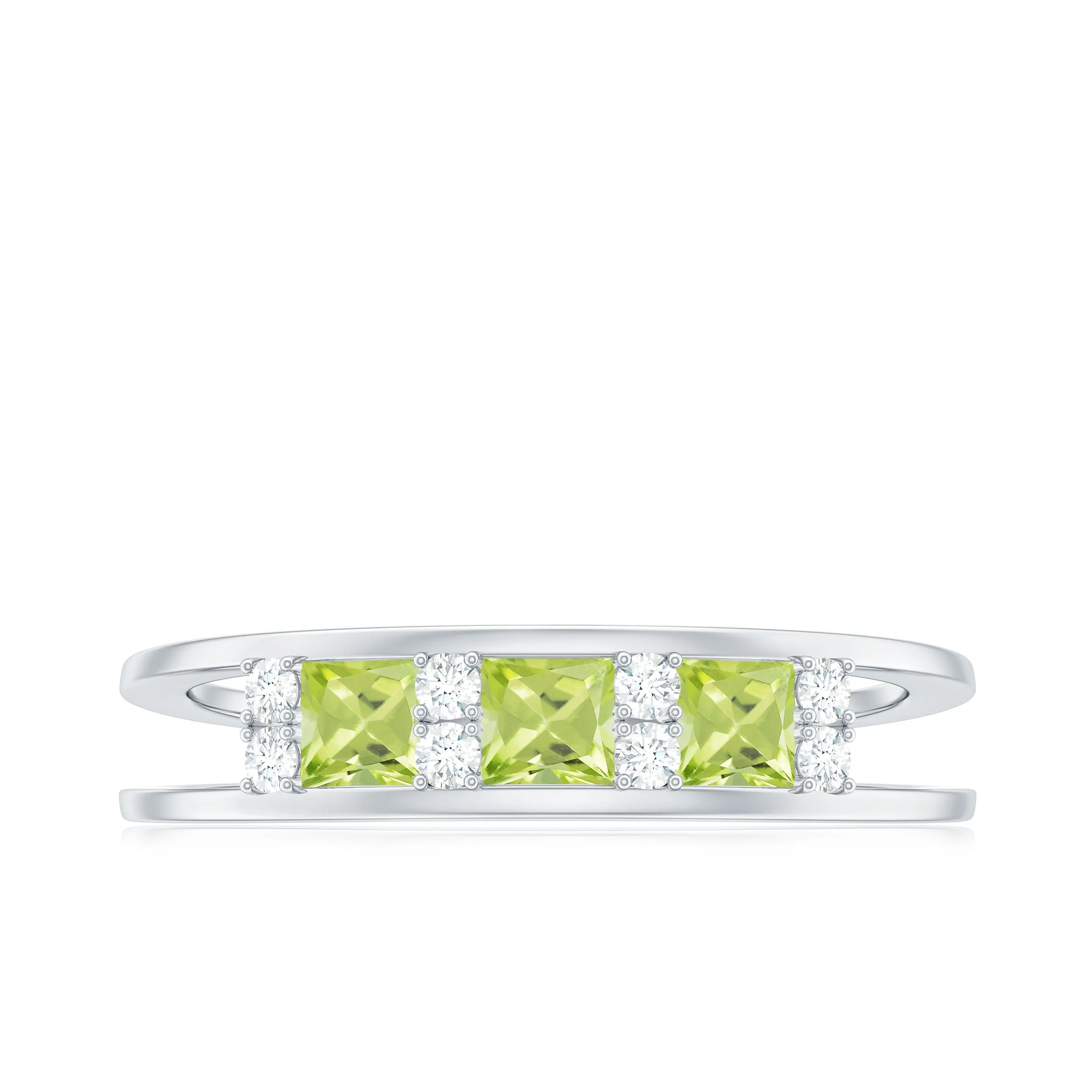 Real Peridot and Diamond Band Ring