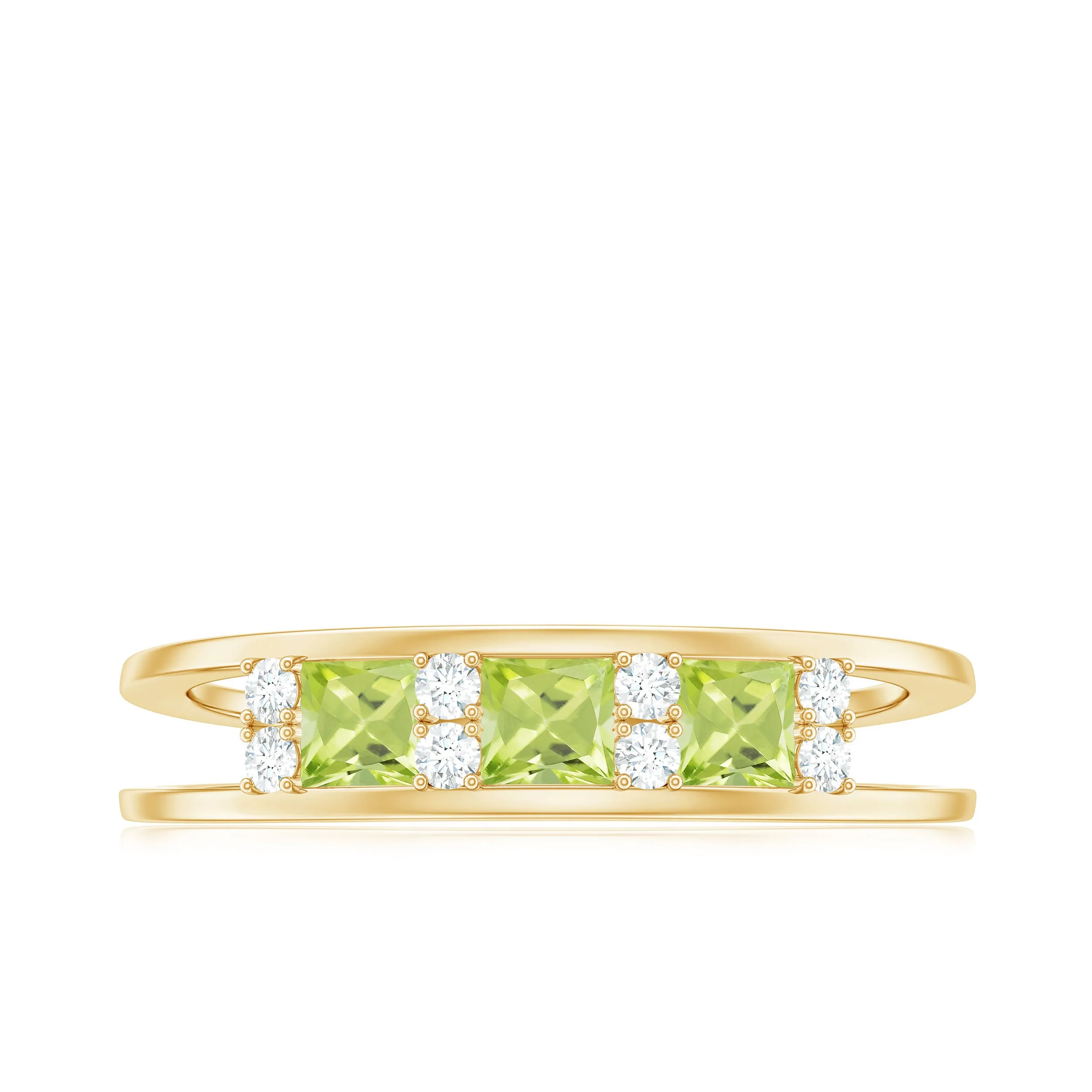 Real Peridot and Diamond Band Ring