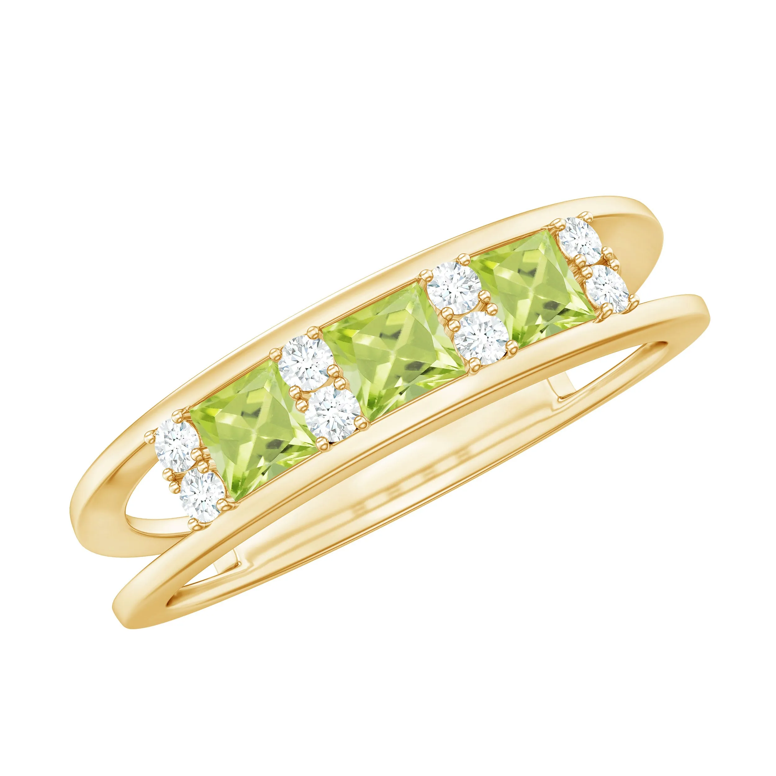 Real Peridot and Diamond Band Ring