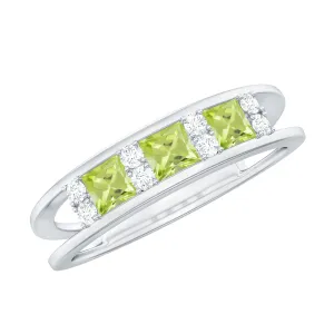 Real Peridot and Diamond Band Ring