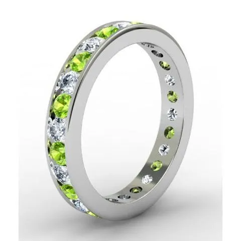 Round Peridot and Diamond Eternity Ring in Channel Setting