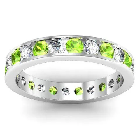 Round Peridot and Diamond Eternity Ring in Channel Setting