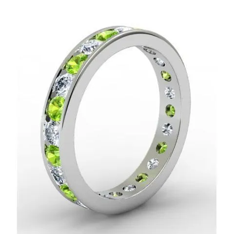 Round Peridot and Diamond Eternity Ring in Channel Setting