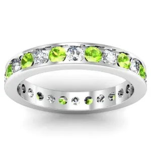 Round Peridot and Diamond Eternity Ring in Channel Setting