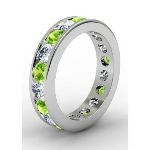 Round Peridot and Diamond Eternity Ring in Channel Setting