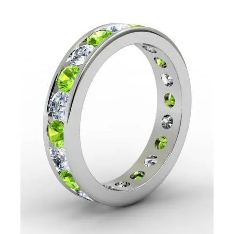 Round Peridot and Diamond Eternity Ring in Channel Setting