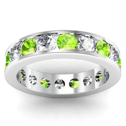 Round Peridot and Diamond Eternity Ring in Channel Setting