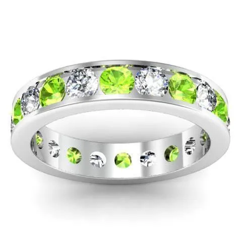 Round Peridot and Diamond Eternity Ring in Channel Setting