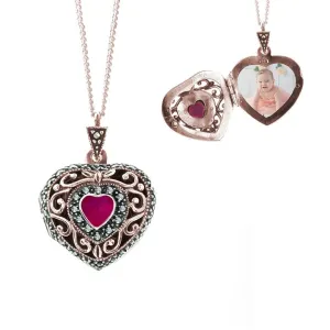 Ruby Vintage Heart Locket | Rose Gold