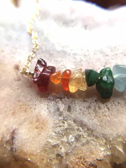 Seven Chakra Necklace - Raw Crystal Necklace - Healing Crystal Necklace - Chakra Crystals - Raw Stone Necklace - Chakra Jewelry