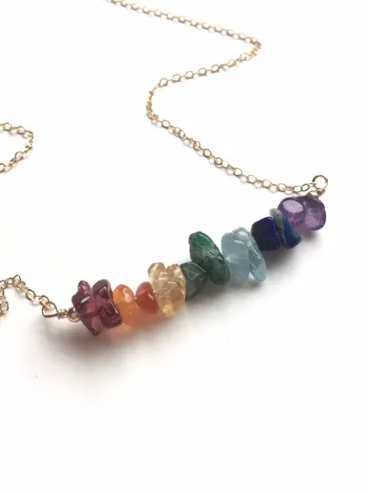 Seven Chakra Necklace - Raw Crystal Necklace - Healing Crystal Necklace - Chakra Crystals - Raw Stone Necklace - Chakra Jewelry