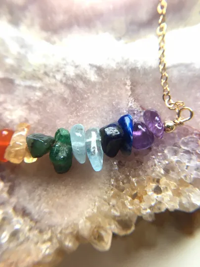 Seven Chakra Necklace - Raw Crystal Necklace - Healing Crystal Necklace - Chakra Crystals - Raw Stone Necklace - Chakra Jewelry