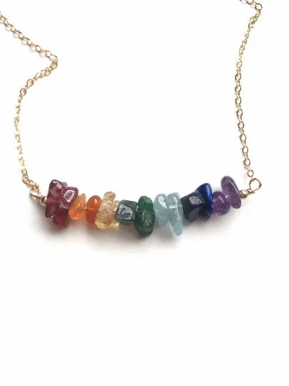 Seven Chakra Necklace - Raw Crystal Necklace - Healing Crystal Necklace - Chakra Crystals - Raw Stone Necklace - Chakra Jewelry