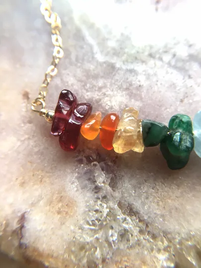 Seven Chakra Necklace - Raw Crystal Necklace - Healing Crystal Necklace - Chakra Crystals - Raw Stone Necklace - Chakra Jewelry