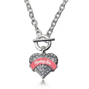 Silver Coral Baby Sister Pave Heart Charm Toggle Necklace