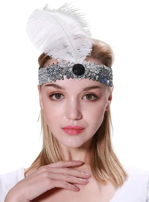 Simple 1920s White Feather Costume Headband