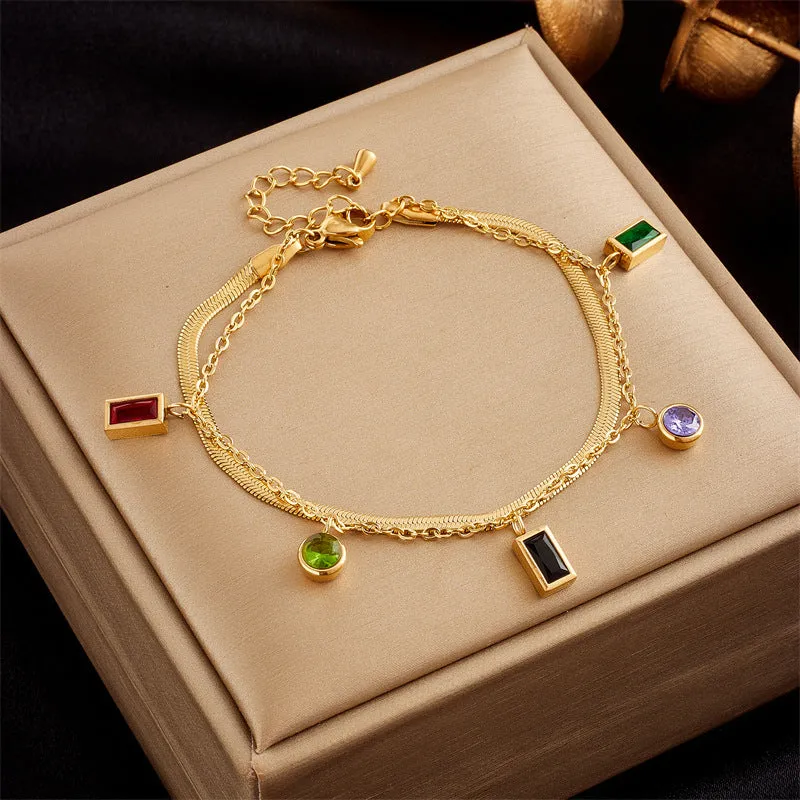 Stainless Steel Gold Plated Punk Fashion Double Layer Bracelet For Women Girl Snake Chain Party Luxury Jewelry