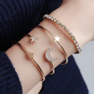 Star And Moon Diamond Glossy Heart And Star Bracelet