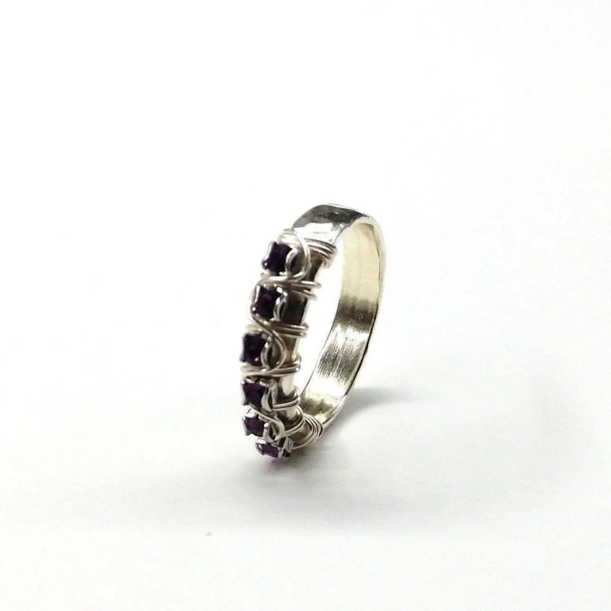 Sterling Silver Hammered Amethyst Rhinestone Bling Ring