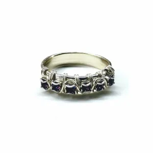 Sterling Silver Hammered Amethyst Rhinestone Bling Ring