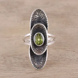 Sterling Silver Oval Faceted Green Peridot Cocktail Ring - Oval Fantasy | NOVICA