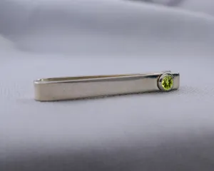 Sterling Silver Peridot Bezel Set Slide Tie Bar