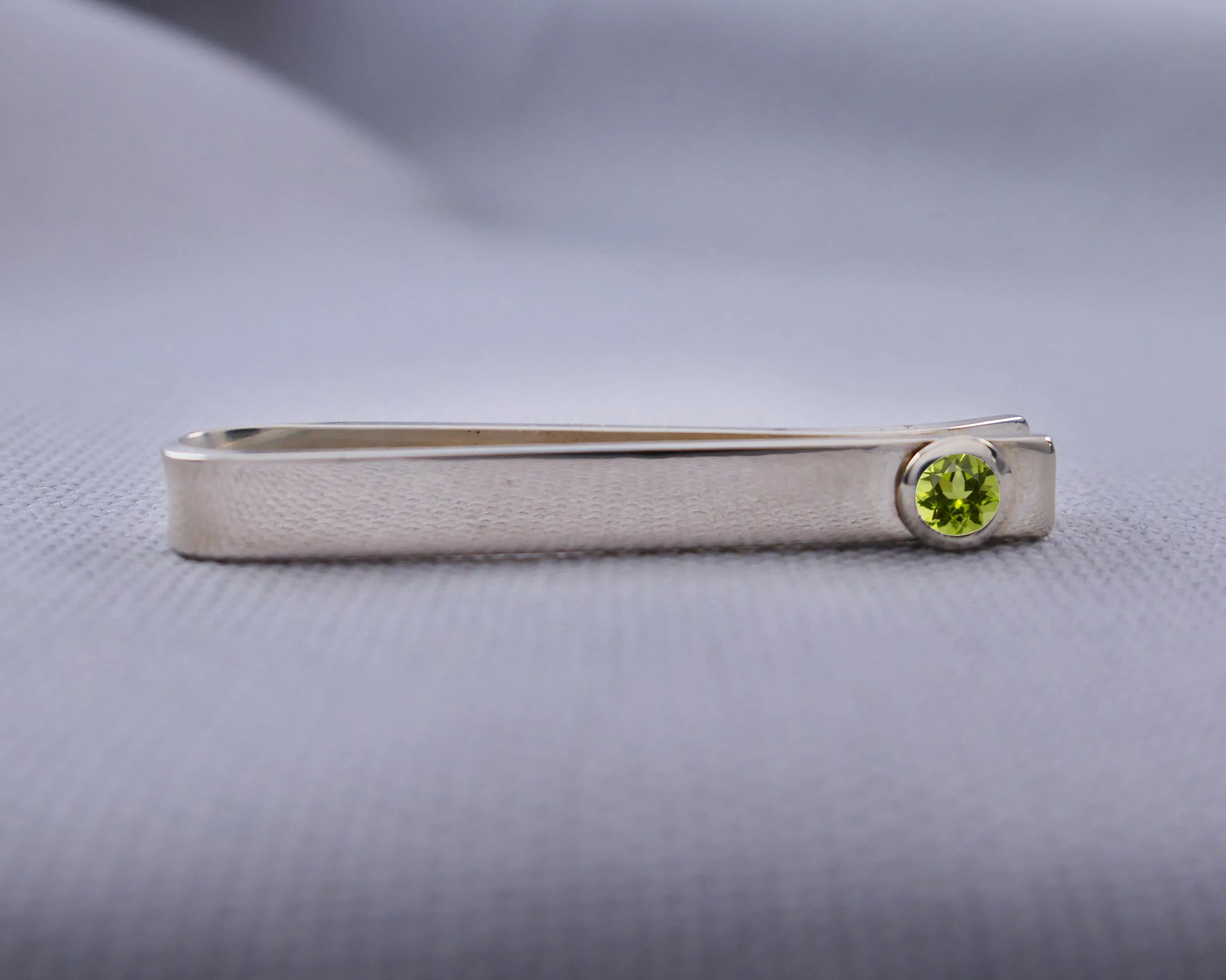 Sterling Silver Peridot Bezel Set Slide Tie Bar