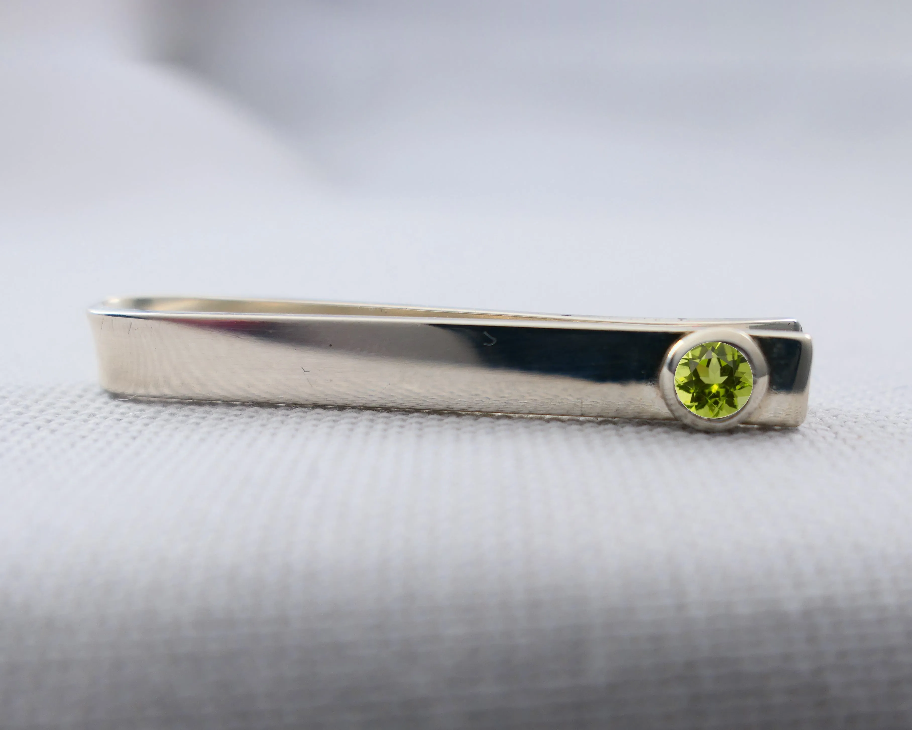 Sterling Silver Peridot Bezel Set Slide Tie Bar