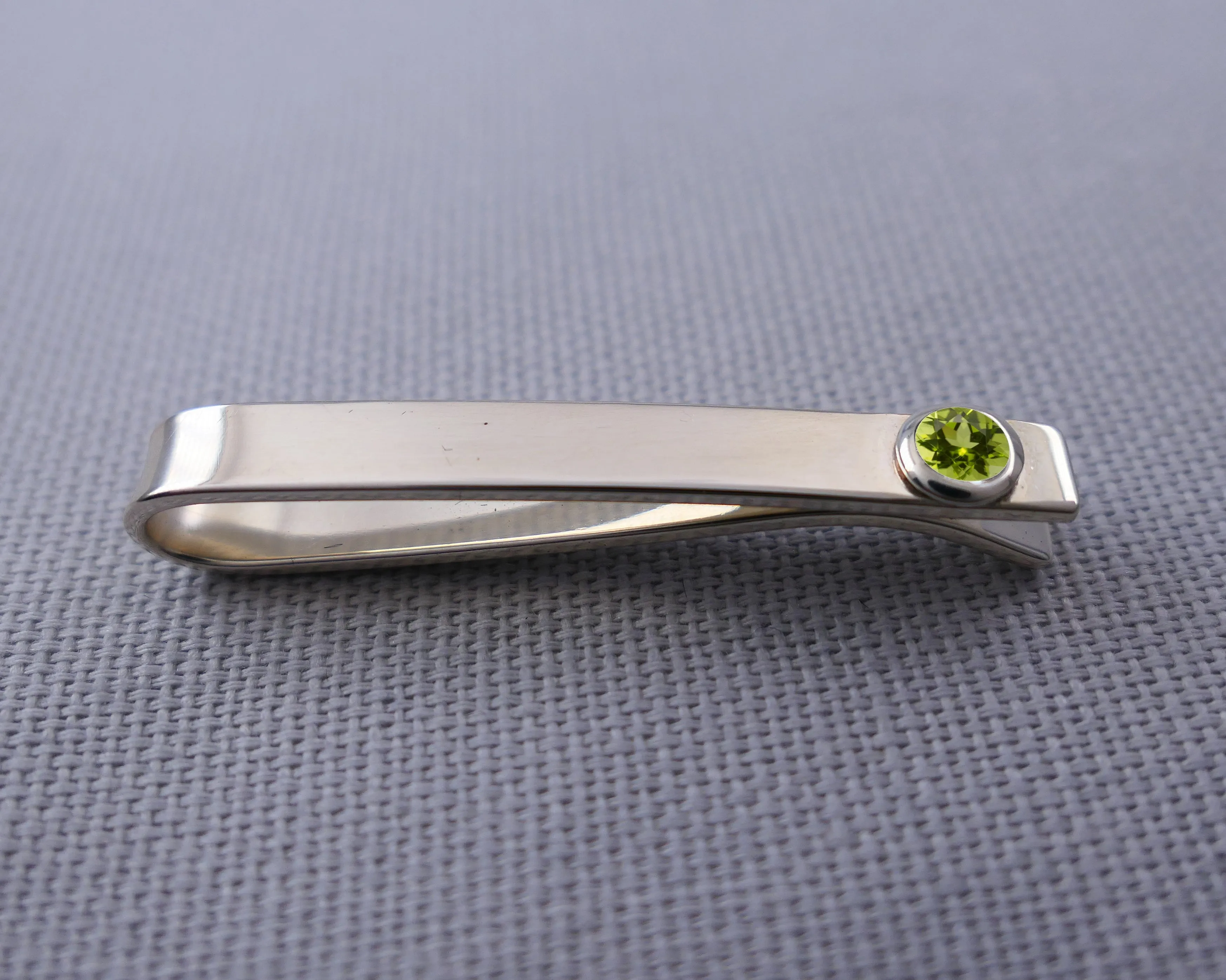 Sterling Silver Peridot Bezel Set Slide Tie Bar