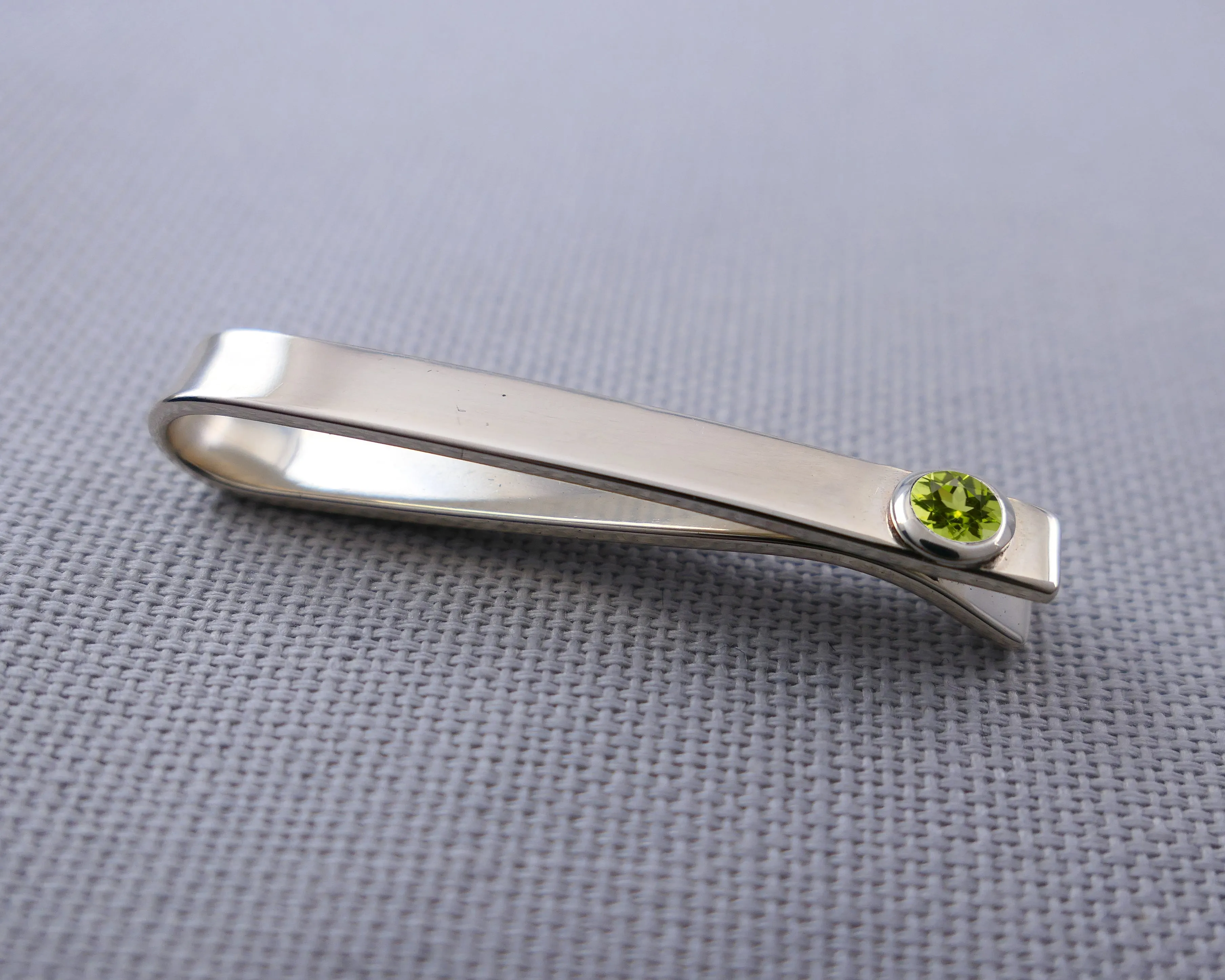 Sterling Silver Peridot Bezel Set Slide Tie Bar