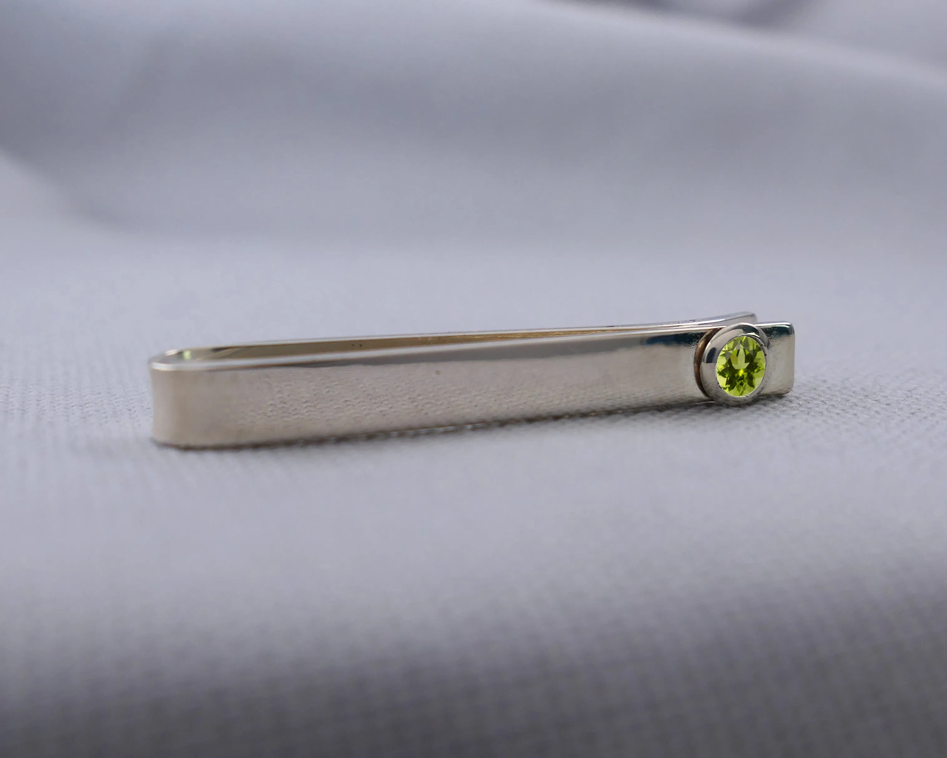 Sterling Silver Peridot Bezel Set Slide Tie Bar