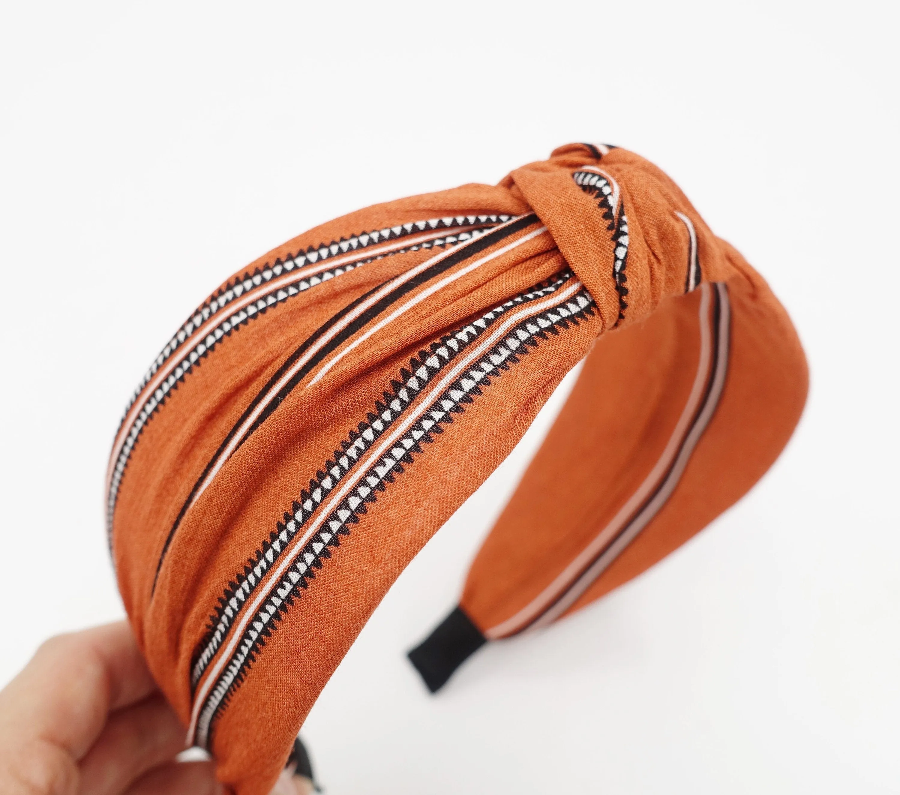 stripe print knotted headband crinkle fabric top knot hairband casual women hair accessory