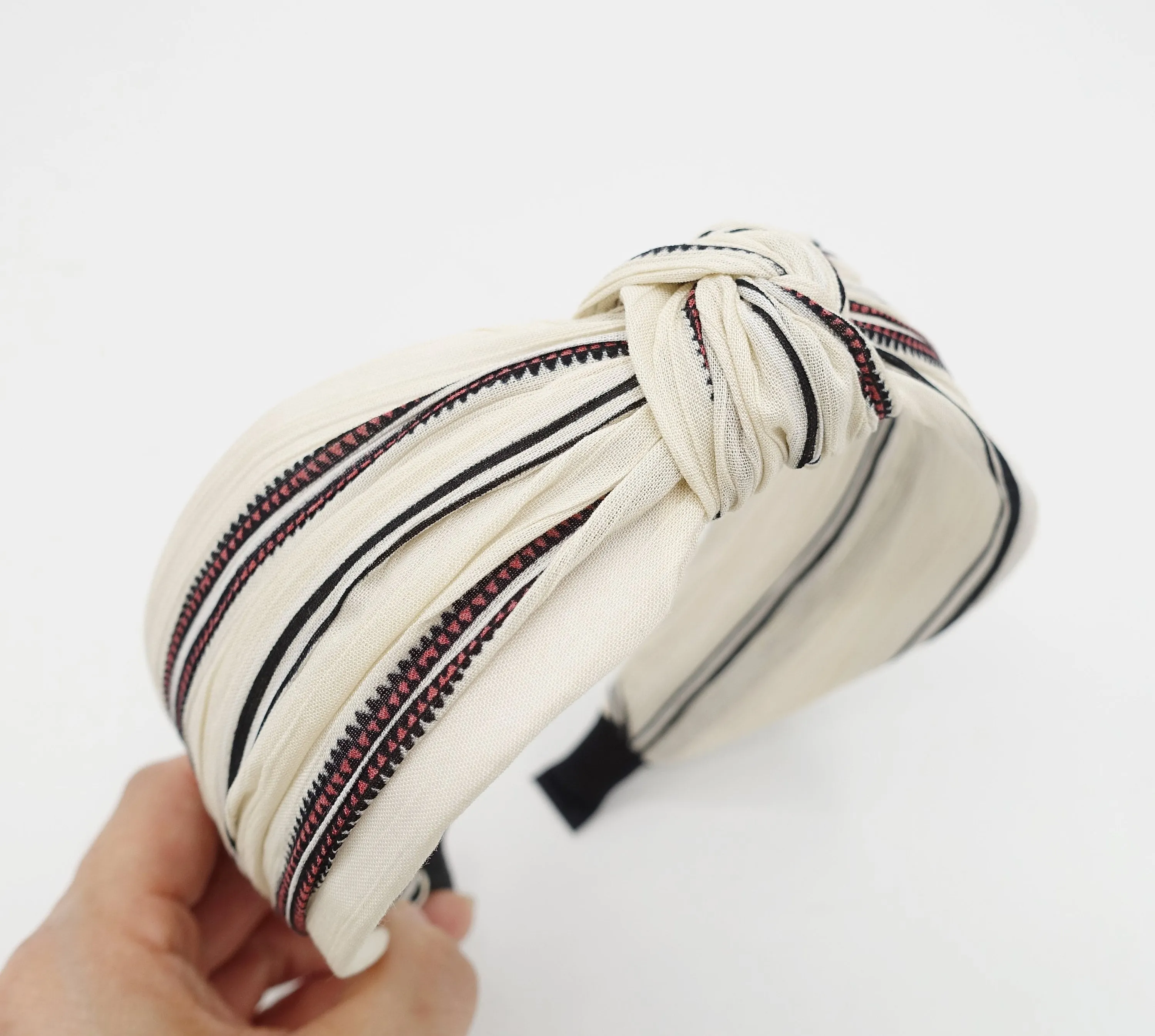 stripe print knotted headband crinkle fabric top knot hairband casual women hair accessory