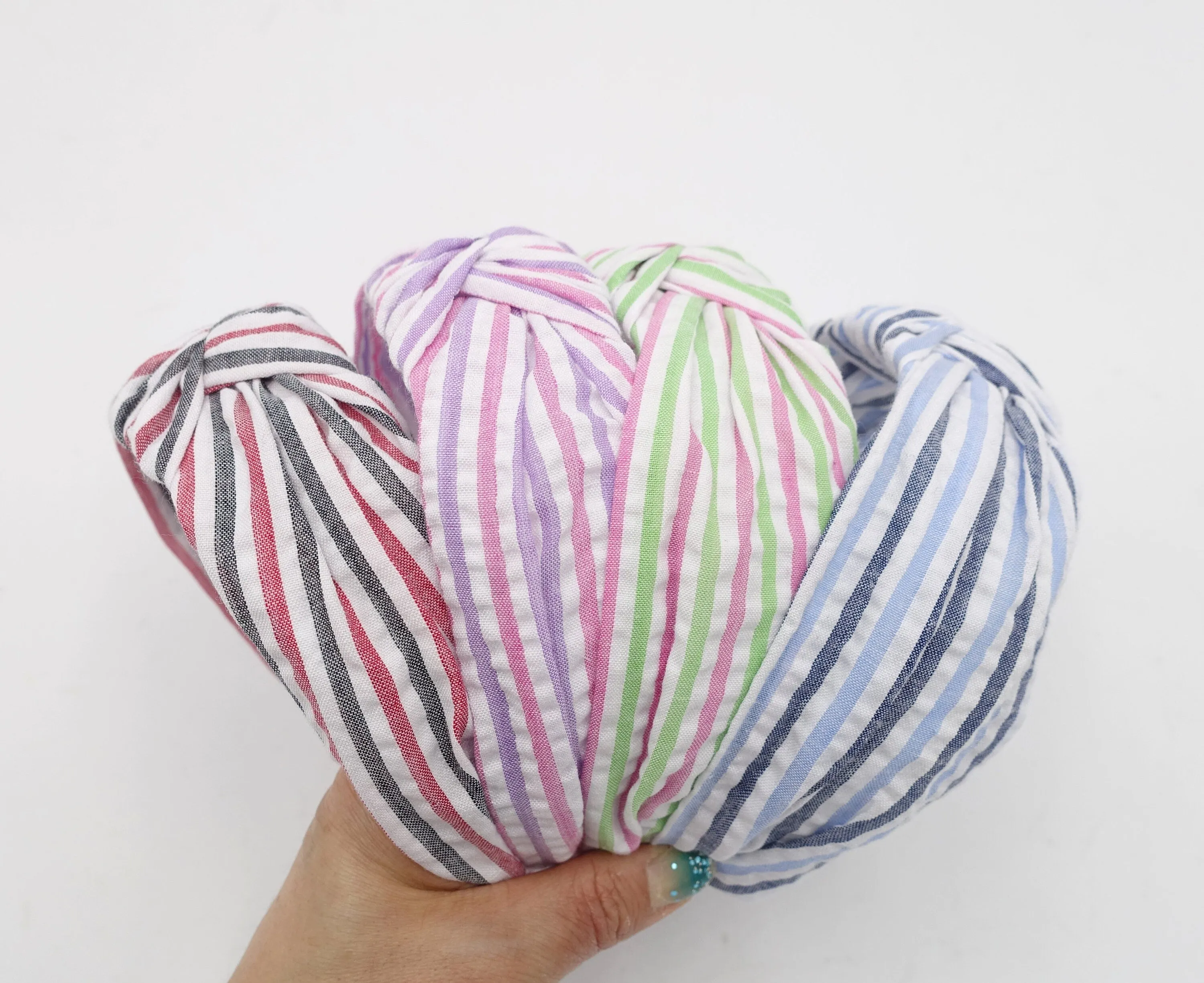 stripe top knot headband cotton crinkled hairband casual hair accessory for women