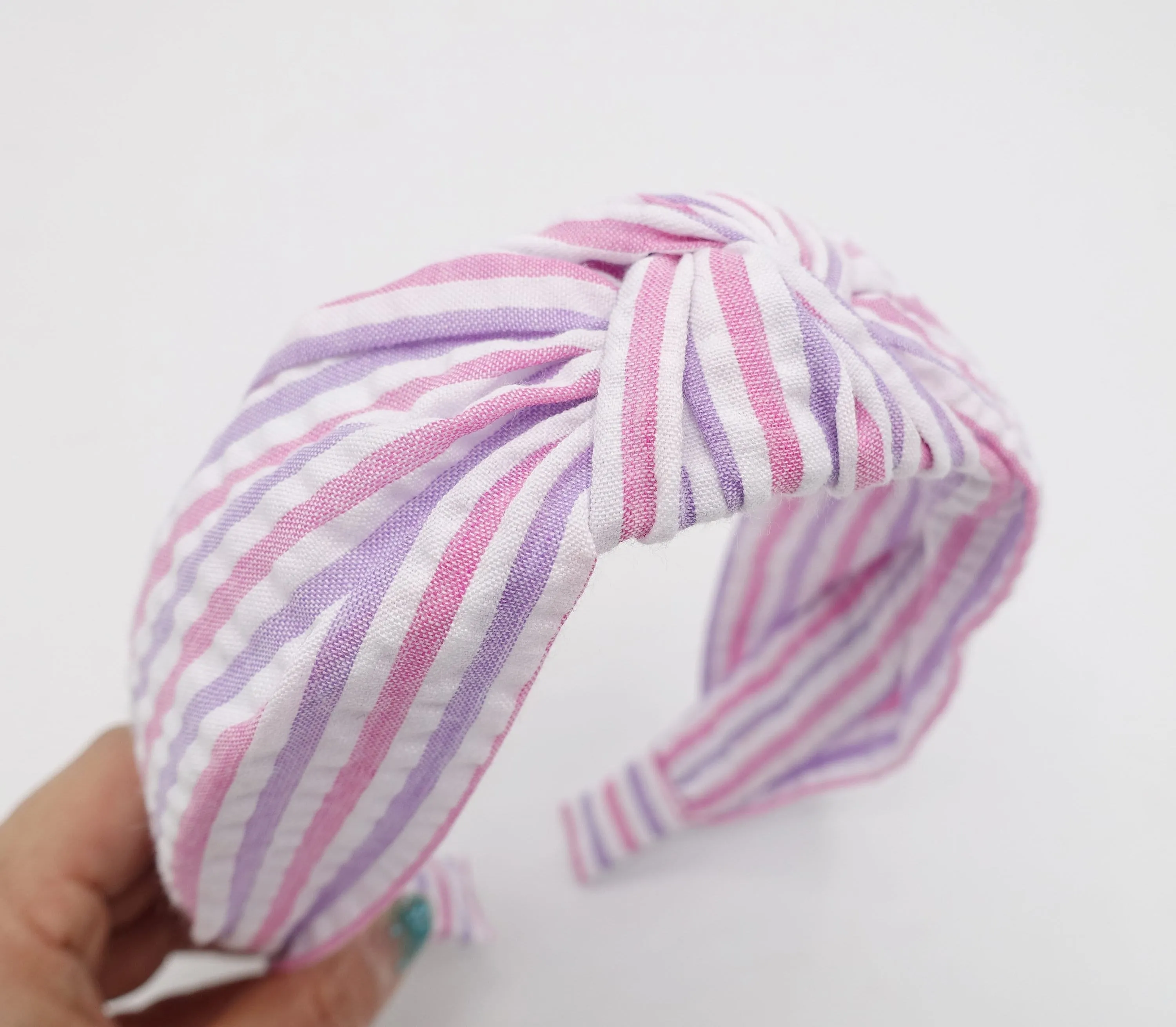 stripe top knot headband cotton crinkled hairband casual hair accessory for women