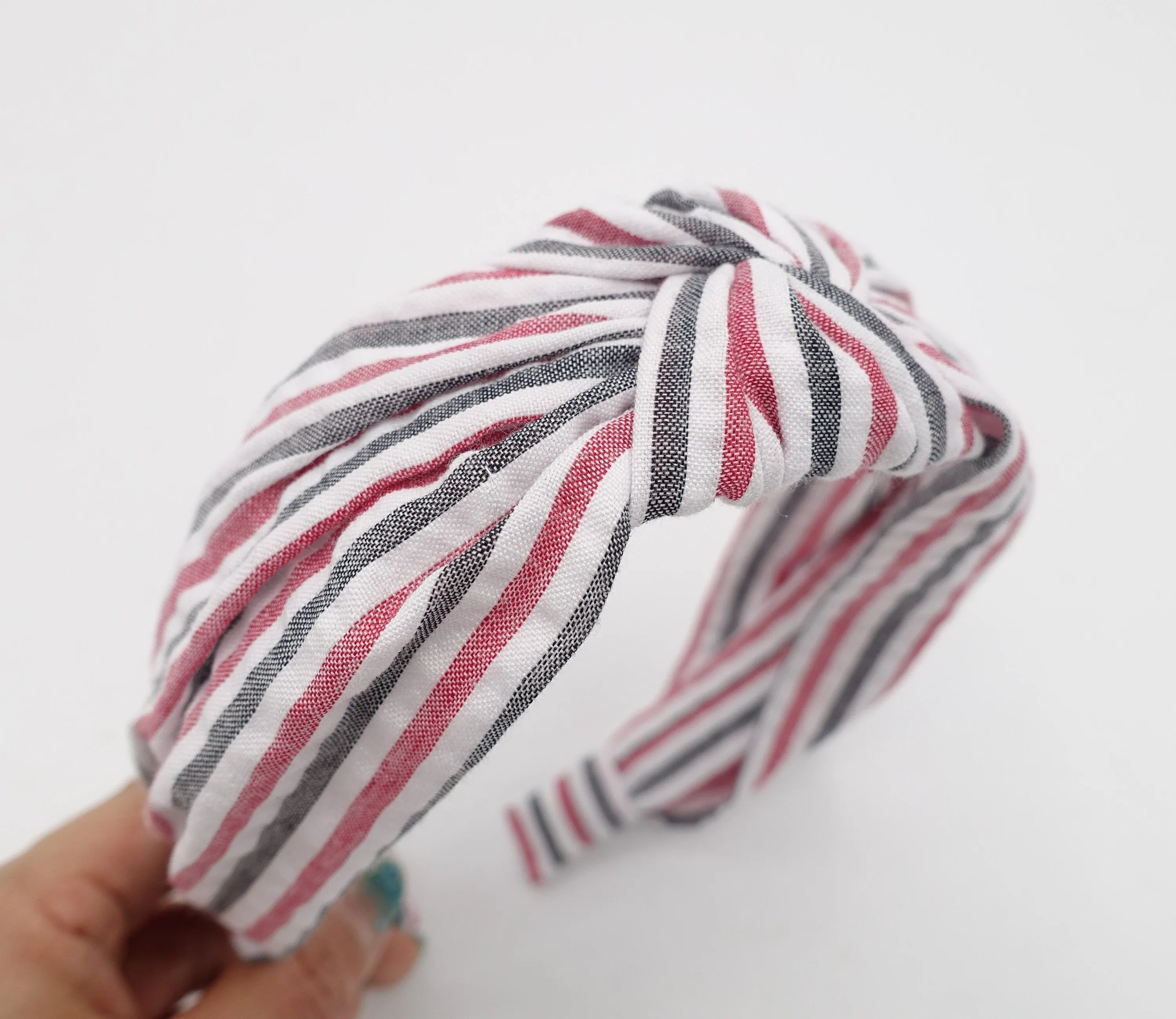 stripe top knot headband cotton crinkled hairband casual hair accessory for women