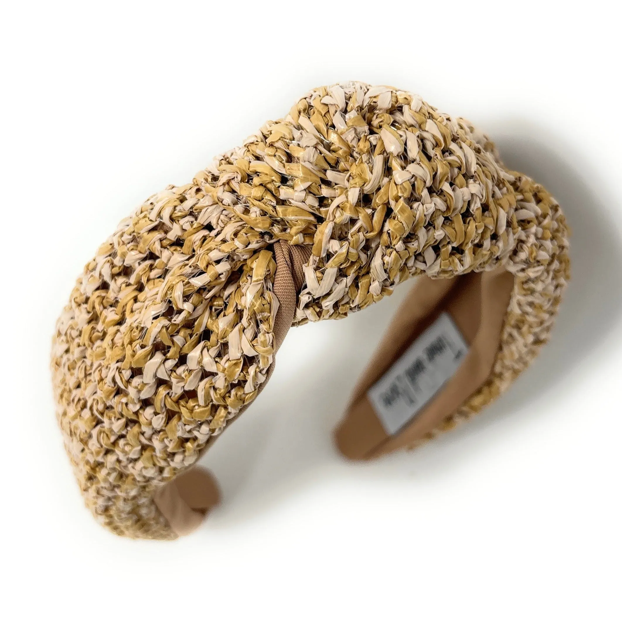 Tan Raffia Woven Top Knot Headband