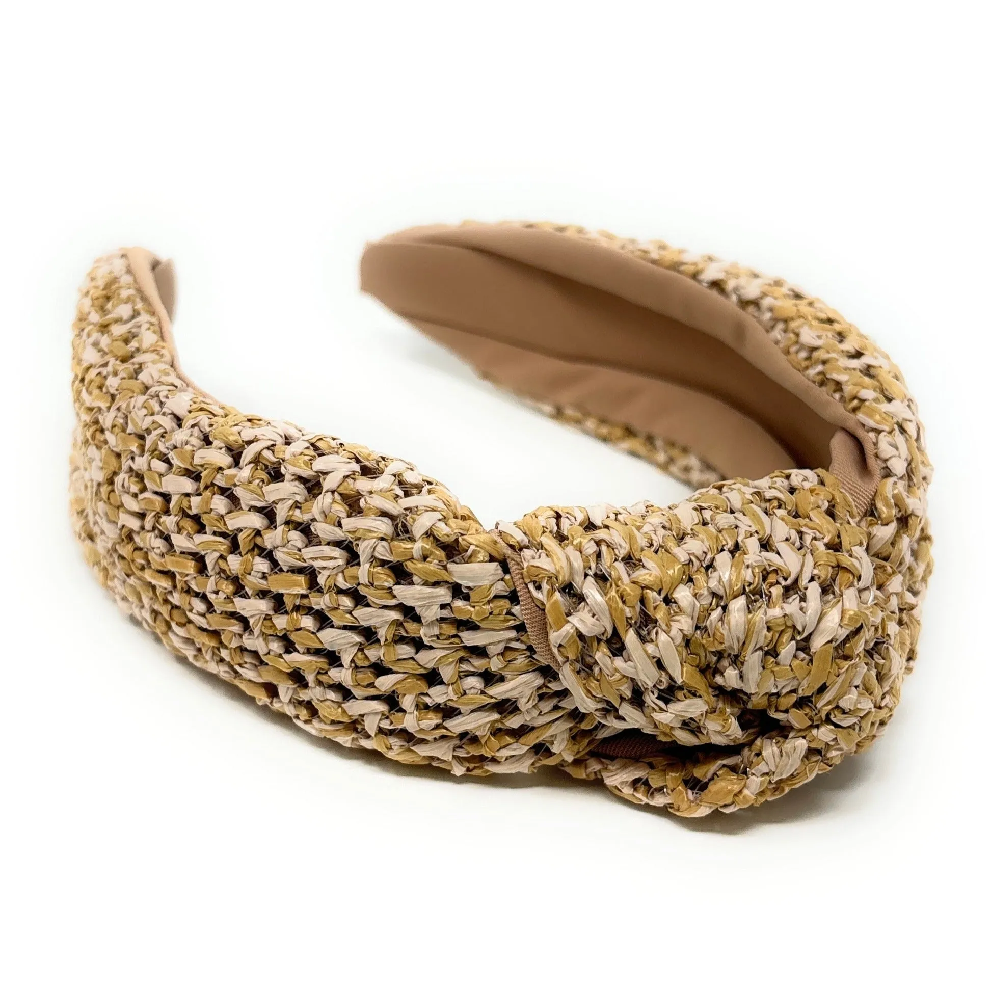 Tan Raffia Woven Top Knot Headband