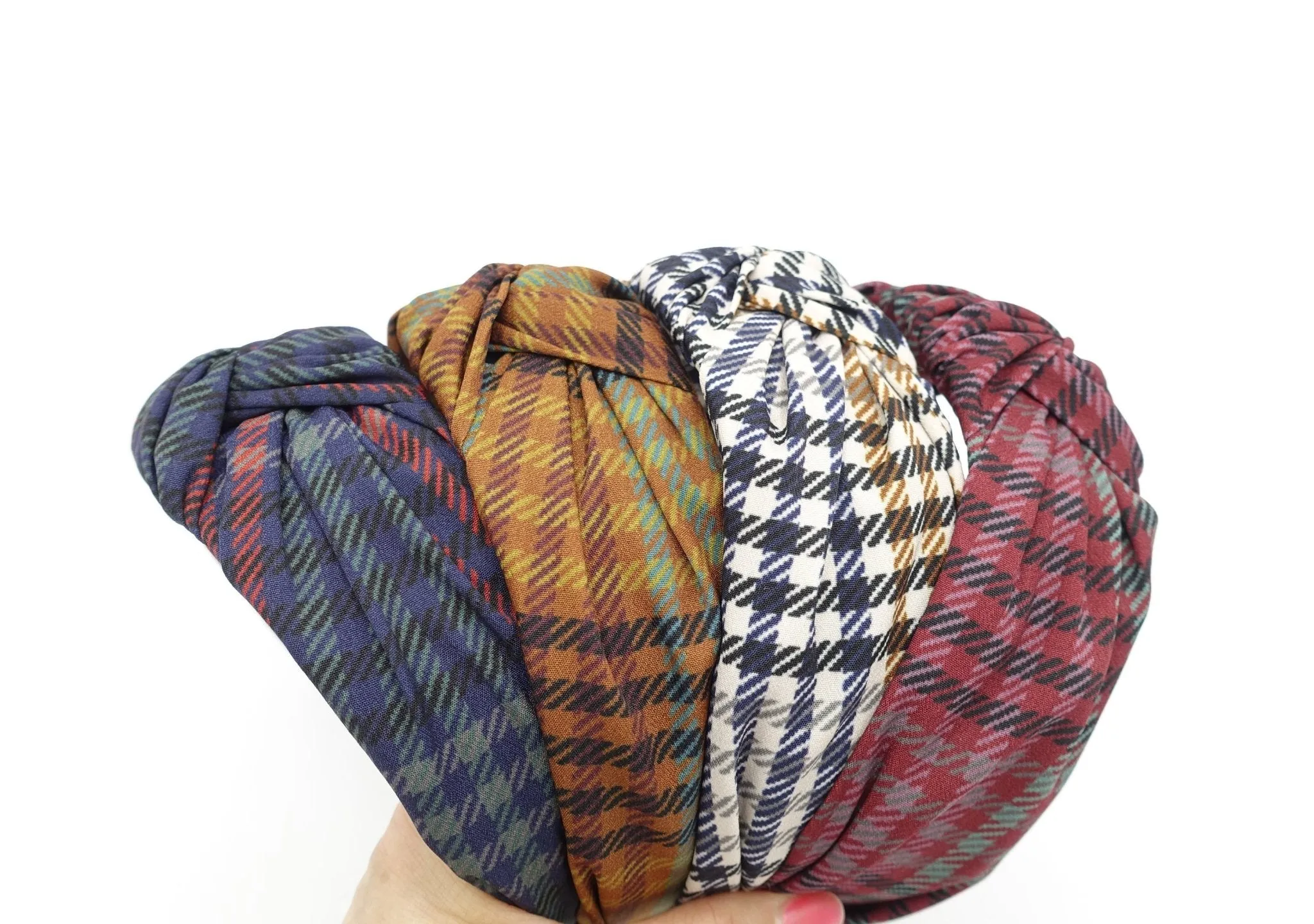 tartan check top knot headband Autumn fabric hairband women hair accessory