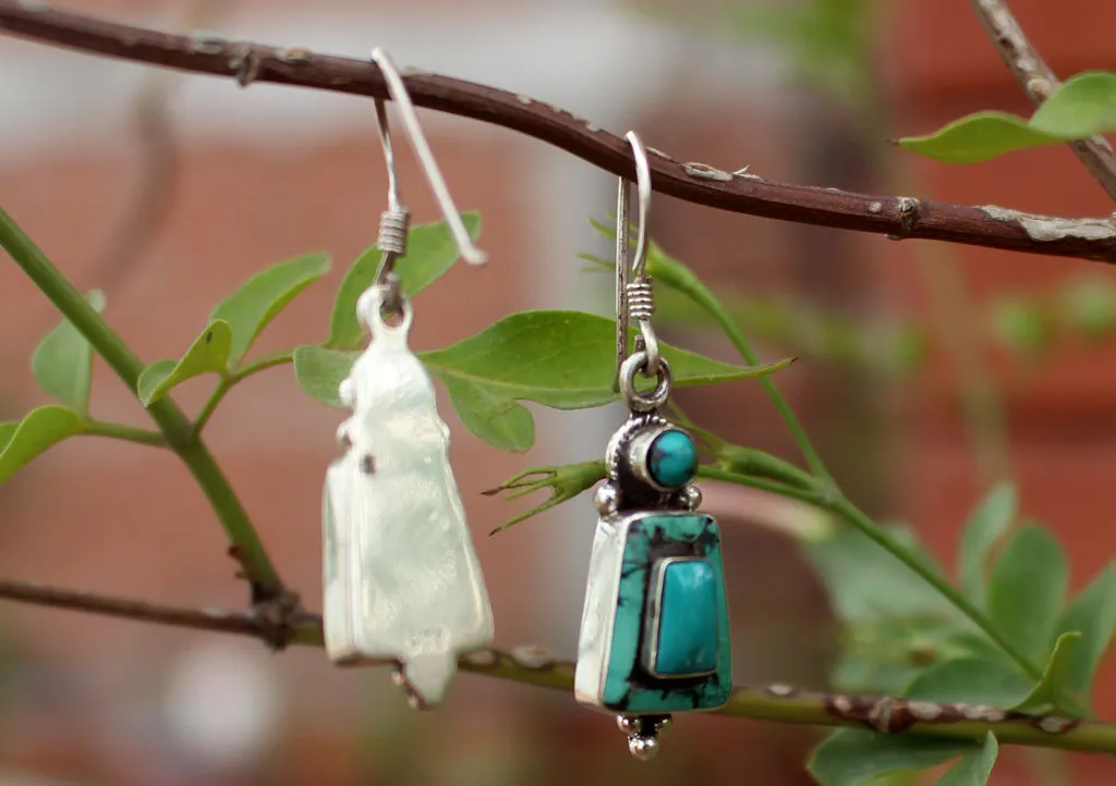 Tibetan Silver Sterling Turquoise Inlaid Earrings