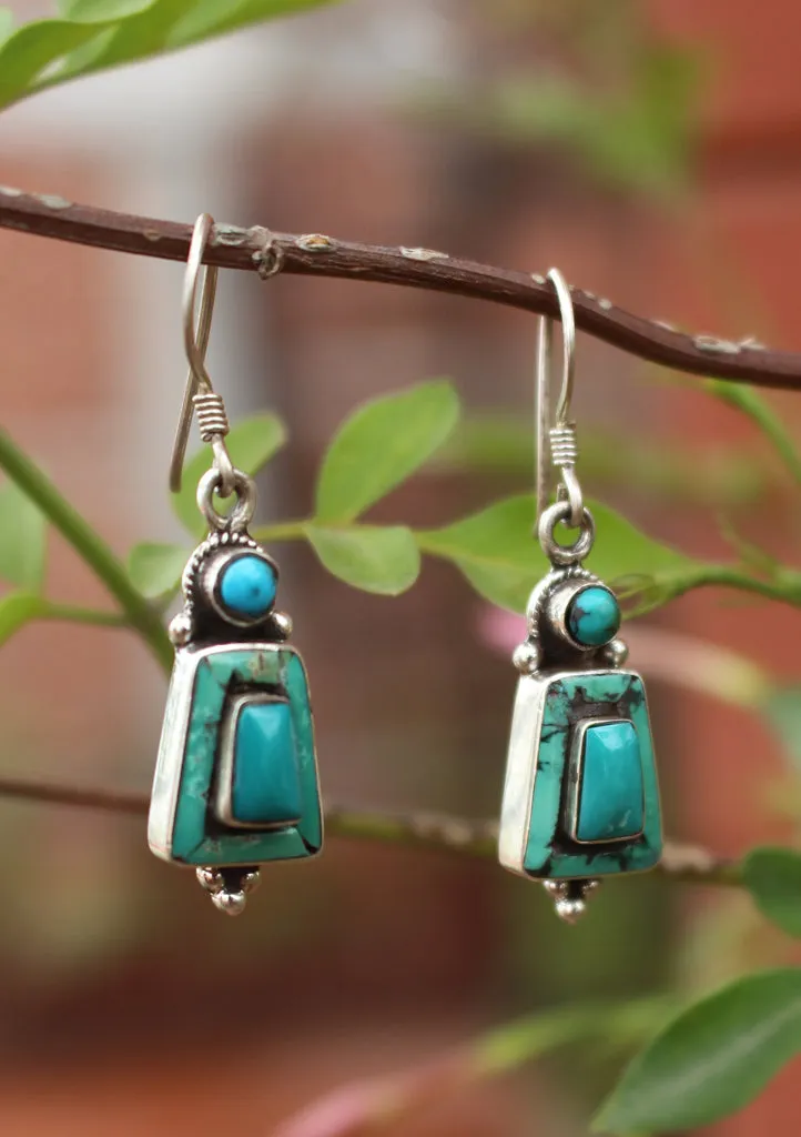 Tibetan Silver Sterling Turquoise Inlaid Earrings